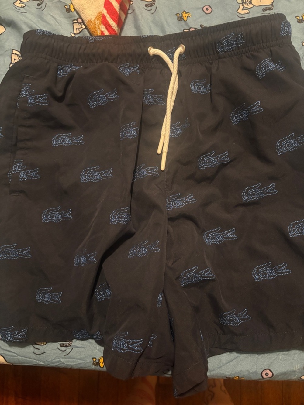 Lacoste Black Swim Trunks with Blue Croc Motif
